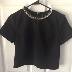 Do + Be Crop Top Shirt w/faux leather &chain neck